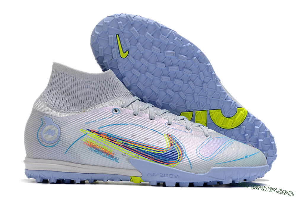 Nike Mercurial Superfly 8 Elite TF High-Tops Soccer Shoes - White/Blue/Yellow 0