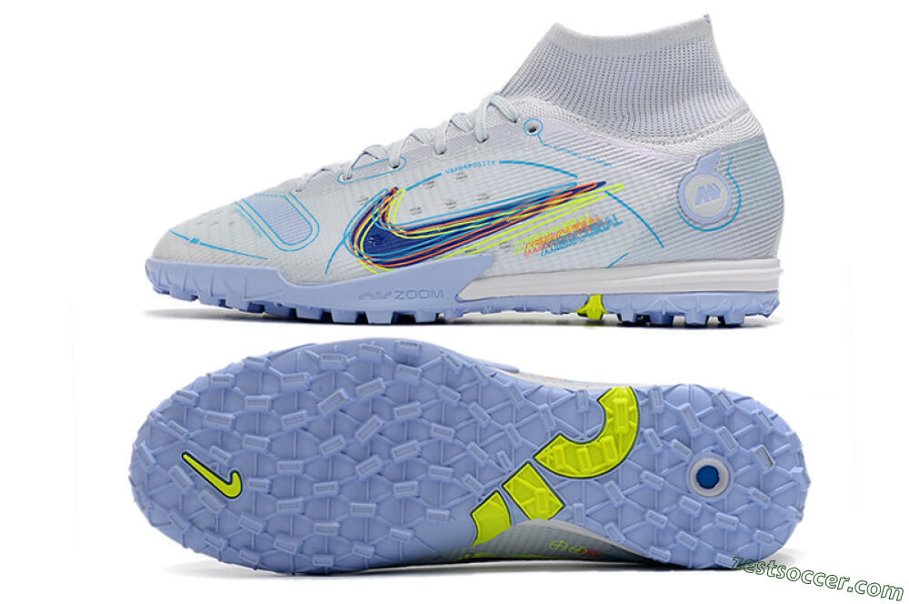 Nike Mercurial Superfly 8 Elite TF High-Tops Soccer Shoes - White/Blue/Yellow 1