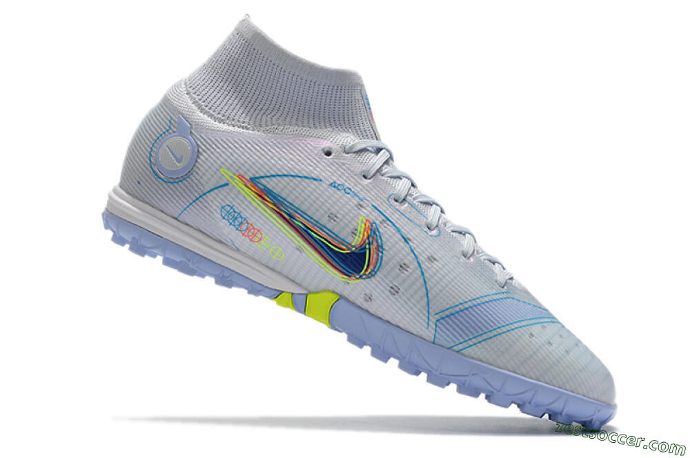 Nike Mercurial Superfly 8 Elite TF High-Tops Soccer Shoes - White/Blue/Yellow 4