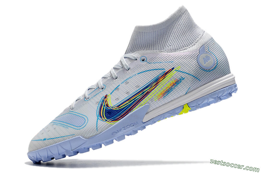 Nike Mercurial Superfly 8 Elite TF High-Tops Soccer Shoes - White/Blue/Yellow 5