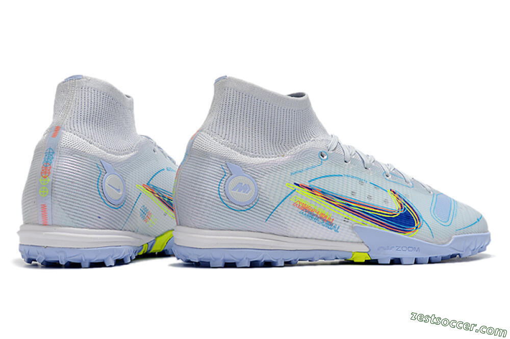 Nike Mercurial Superfly 8 Elite TF High-Tops Soccer Shoes - White/Blue/Yellow 6