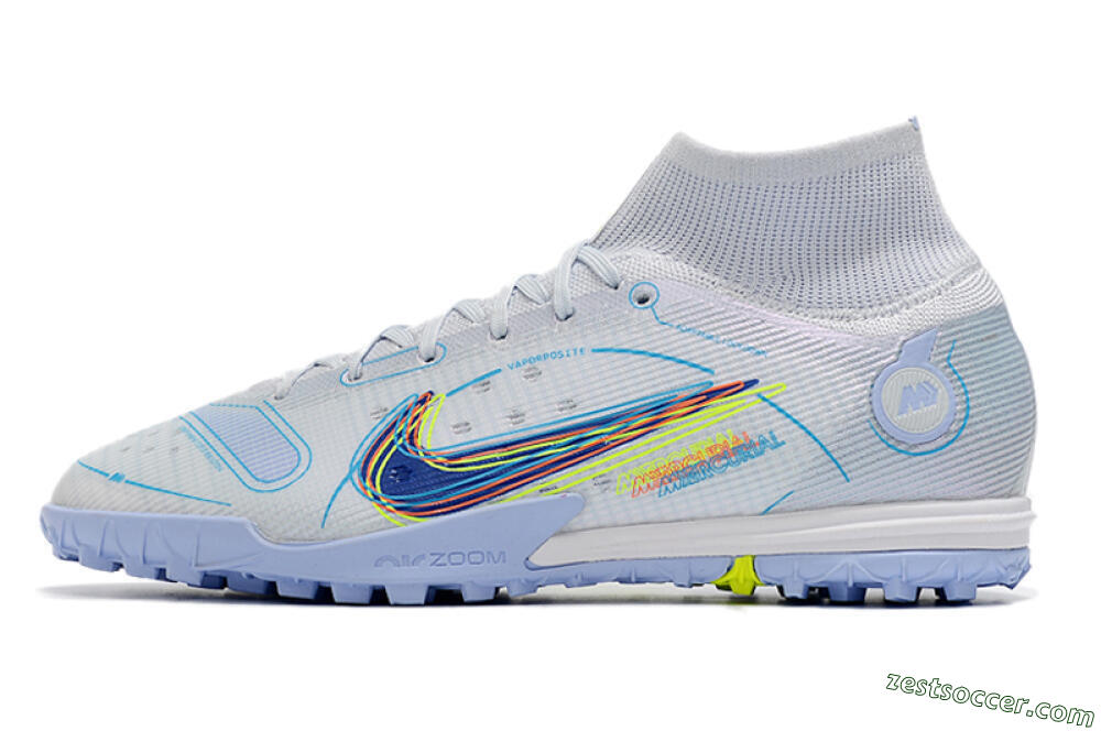 Nike Mercurial Superfly 8 Elite TF High-Tops Soccer Shoes - White/Blue/Yellow 2