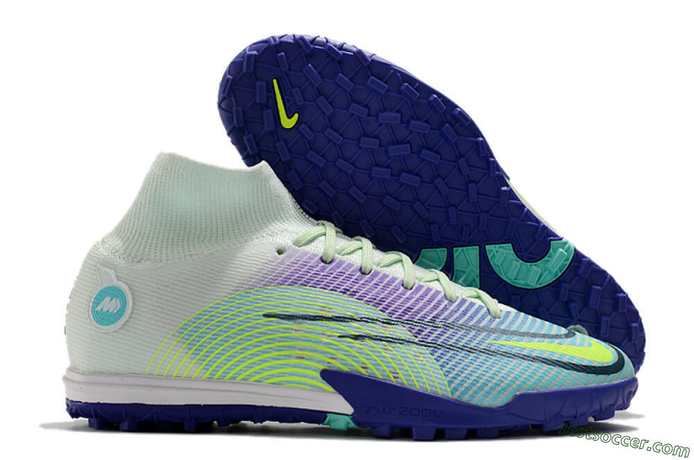 Nike Mercurial Superfly 8 Elite TF High-Tops Soccer Shoes - Jade/Yellow/Purple 0