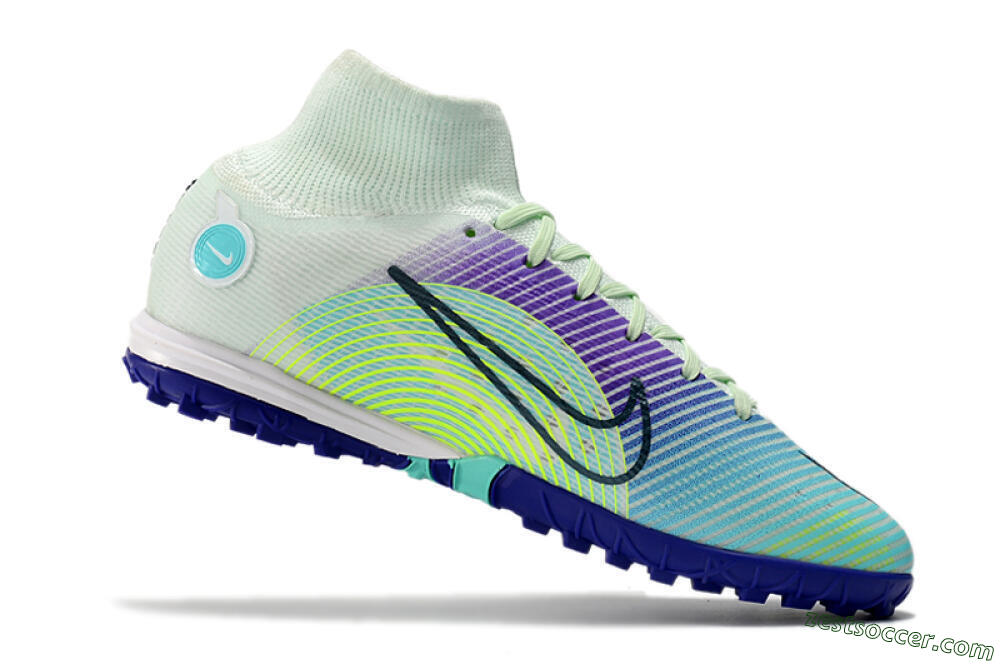 Nike Mercurial Superfly 8 Elite TF High-Tops Soccer Shoes - Jade/Yellow/Purple 4