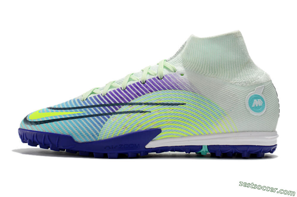 Nike Mercurial Superfly 8 Elite TF High-Tops Soccer Shoes - Jade/Yellow/Purple 2