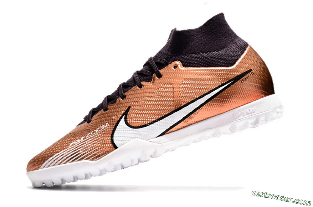 Nike Air Zoom Mercurial Superfly 9 Elite TF High-Tops Soccer Shoes - Gold/White/Black 5