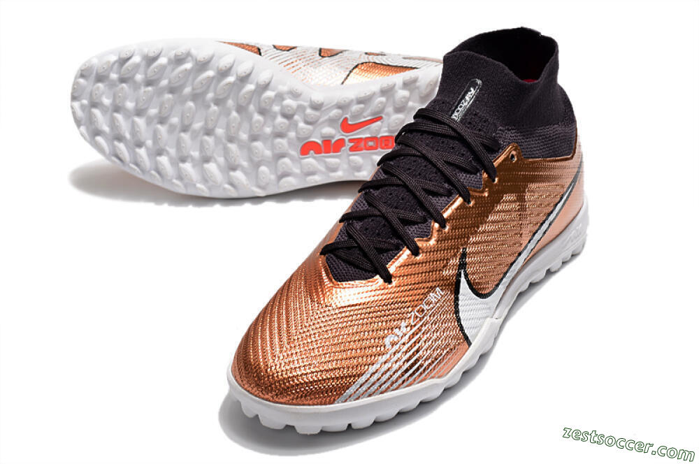 Nike Air Zoom Mercurial Superfly 9 Elite TF High-Tops Soccer Shoes - Gold/White/Black 3