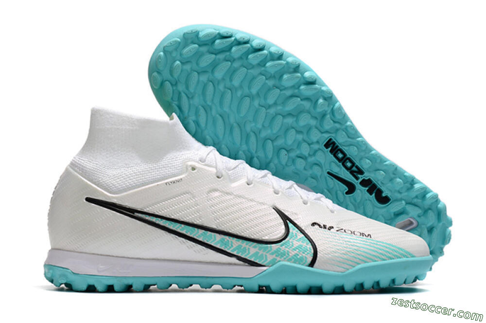 Nike Air Zoom Mercurial Superfly 9 Elite TF High-Tops Soccer Shoes - White/Jade/Black 0