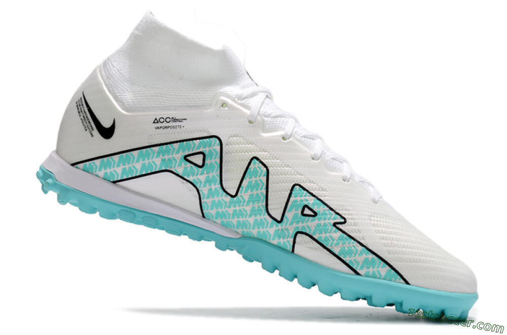 Nike Air Zoom Mercurial Superfly 9 Elite TF High-Tops Soccer Shoes - White/Jade/Black 4