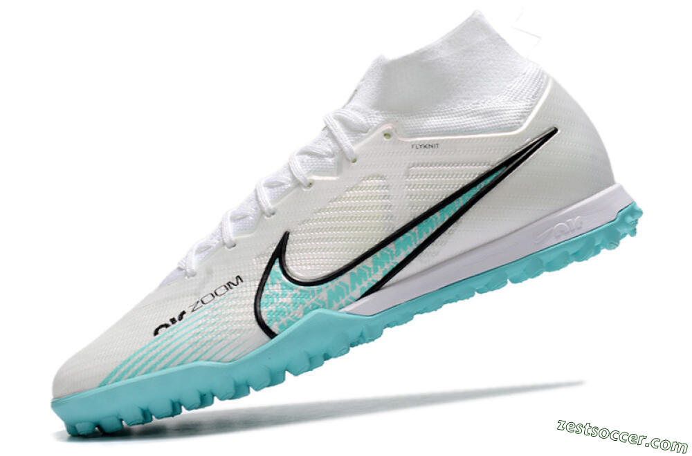 Nike Air Zoom Mercurial Superfly 9 Elite TF High-Tops Soccer Shoes - White/Jade/Black 5