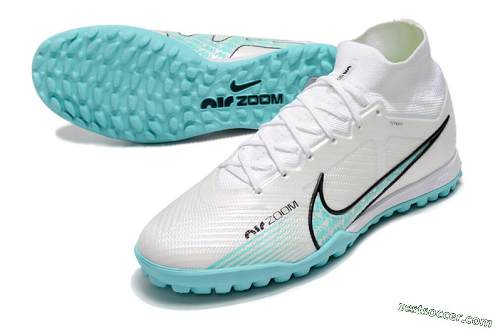 Nike Air Zoom Mercurial Superfly 9 Elite TF High-Tops Soccer Shoes - White/Jade/Black 3