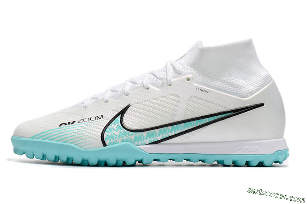 Nike Air Zoom Mercurial Superfly 9 Elite TF High-Tops Soccer Shoes - White/Jade/Black 2