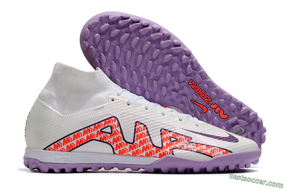 Nike Air Zoom Mercurial Superfly 9 Elite TF High-Tops Soccer Shoes - White/Red/Purple 0
