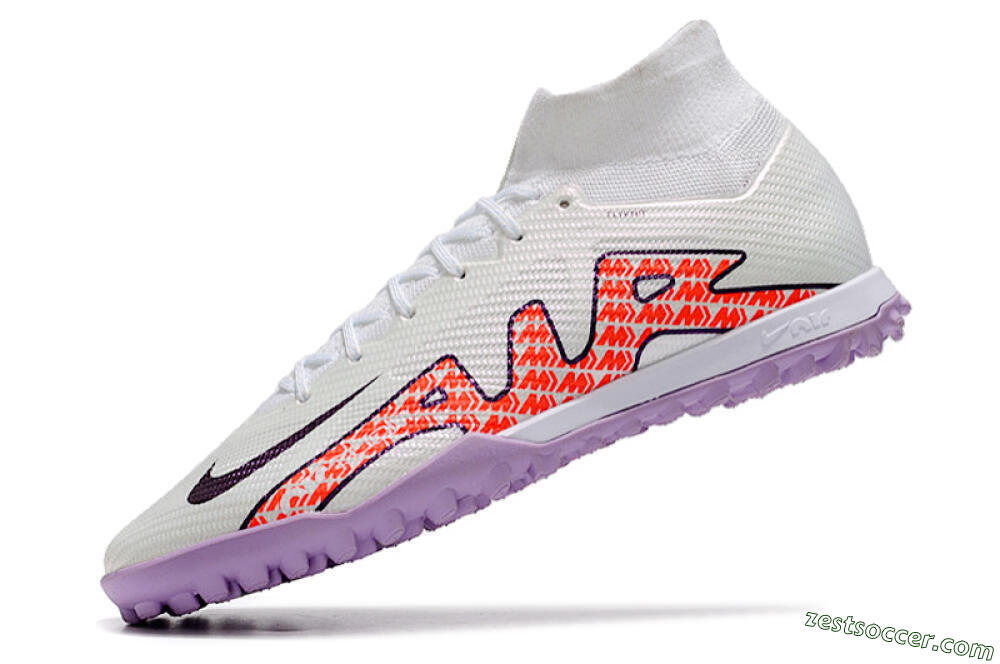 Nike Air Zoom Mercurial Superfly 9 Elite TF High-Tops Soccer Shoes - White/Red/Purple 5