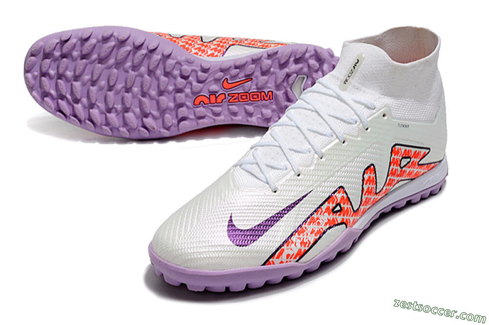 Nike Air Zoom Mercurial Superfly 9 Elite TF High-Tops Soccer Shoes - White/Red/Purple 3