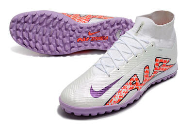 Nike Air Zoom Mercurial Superfly 9 Elite TF High-Tops Soccer Shoes - White/Red/Purple