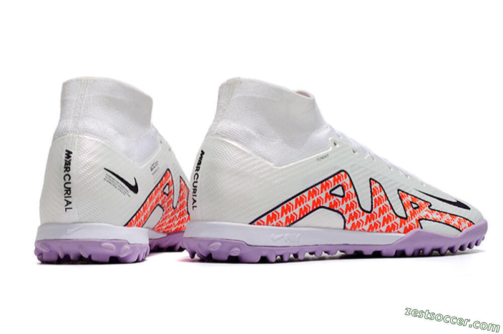 Nike Air Zoom Mercurial Superfly 9 Elite TF High-Tops Soccer Shoes - White/Red/Purple 6