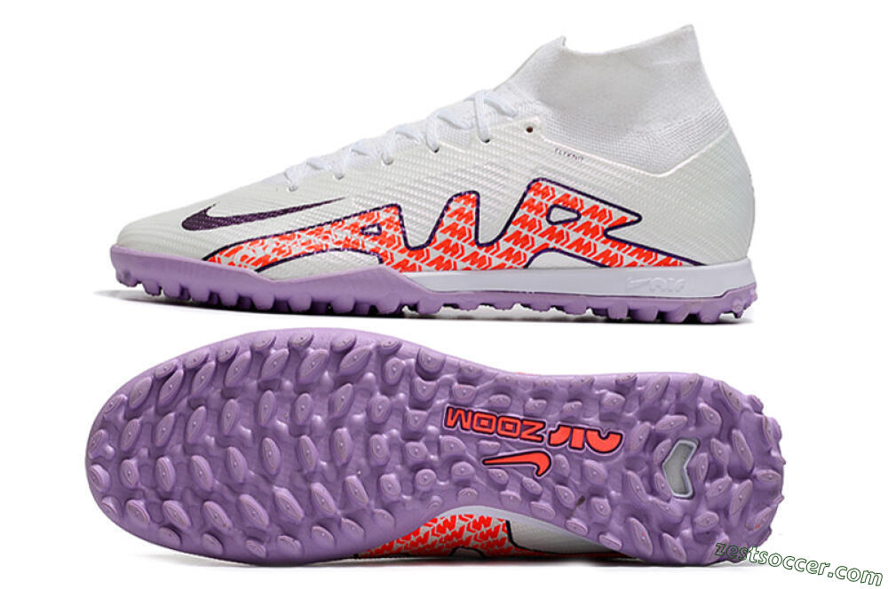 Nike Air Zoom Mercurial Superfly 9 Elite TF High-Tops Soccer Shoes - White/Red/Purple 1