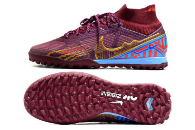 Nike Air Zoom Mercurial Superfly 9 Elite TF High-Tops Soccer Shoes - Red/Gold/Blue