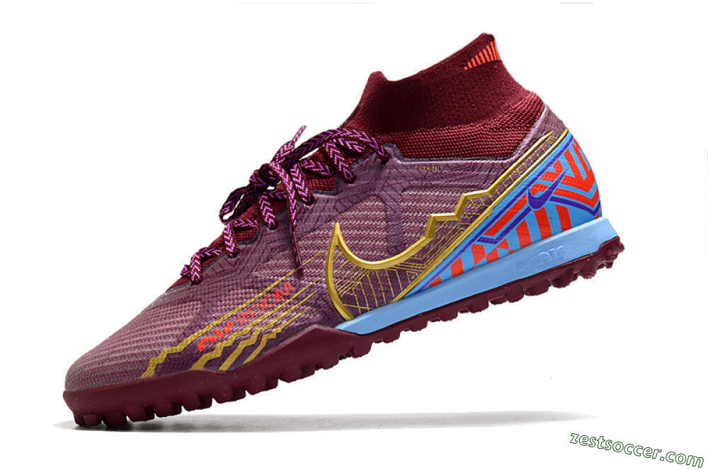 Nike Air Zoom Mercurial Superfly 9 Elite TF High-Tops Soccer Shoes - Red/Gold/Blue 5