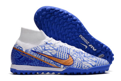 Nike Air Zoom Mercurial Superfly 9 Elite TF High-Tops Soccer Shoes - Blue/White/Gold