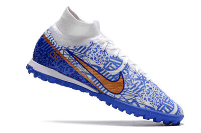 Nike Air Zoom Mercurial Superfly 9 Elite TF High-Tops Soccer Shoes - Blue/White/Gold