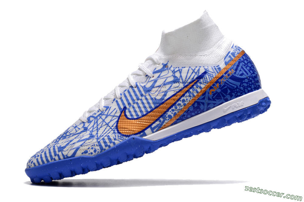 Nike Air Zoom Mercurial Superfly 9 Elite TF High-Tops Soccer Shoes - Blue/White/Gold 5