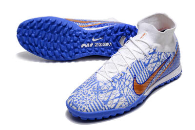 Nike Air Zoom Mercurial Superfly 9 Elite TF High-Tops Soccer Shoes - Blue/White/Gold