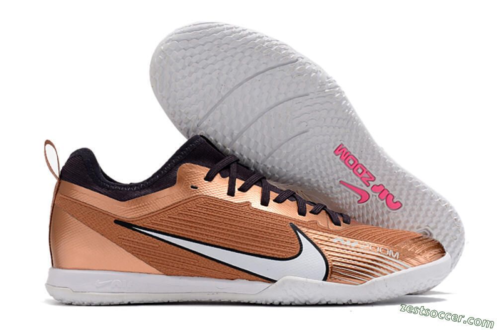 Nike Air Zoom Mercurial Vapor 15 Pro IC Low-Tops Soccer Shoes - Gold/White/Black 0