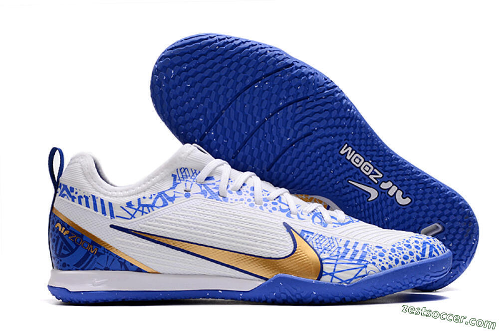 Nike Air Zoom Mercurial Vapor 15 Pro IC Low-Tops Soccer Shoes - White/Blue/Gold 0