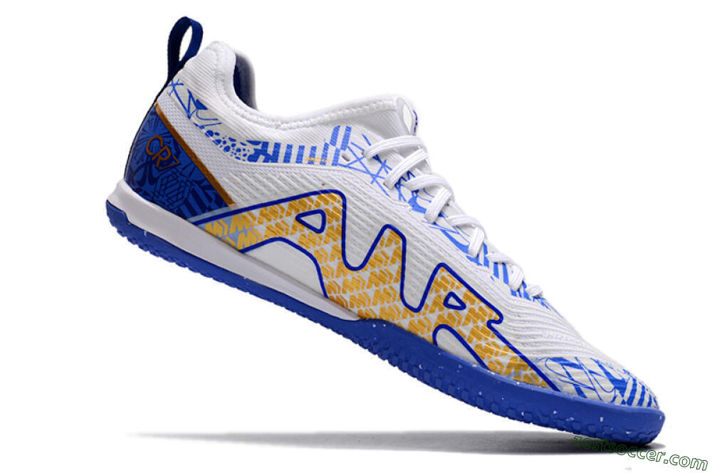 Nike Air Zoom Mercurial Vapor 15 Pro IC Low-Tops Soccer Shoes - White/Blue/Gold 4