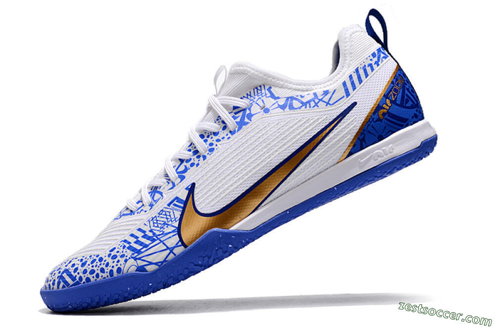 Nike Air Zoom Mercurial Vapor 15 Pro IC Low-Tops Soccer Shoes - White/Blue/Gold 5