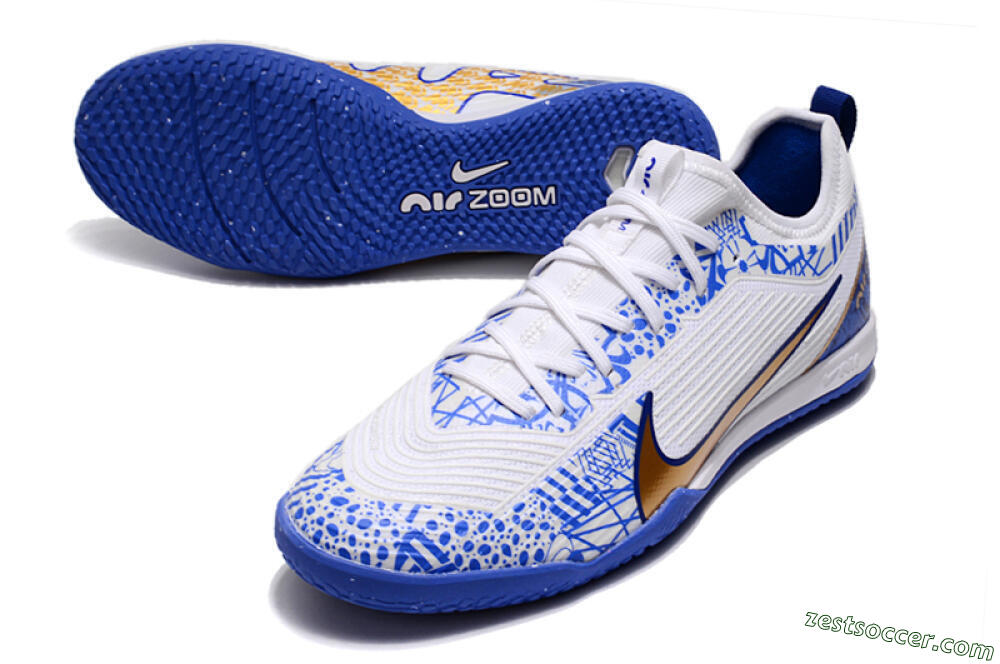 Nike Air Zoom Mercurial Vapor 15 Pro IC Low-Tops Soccer Shoes - White/Blue/Gold 3