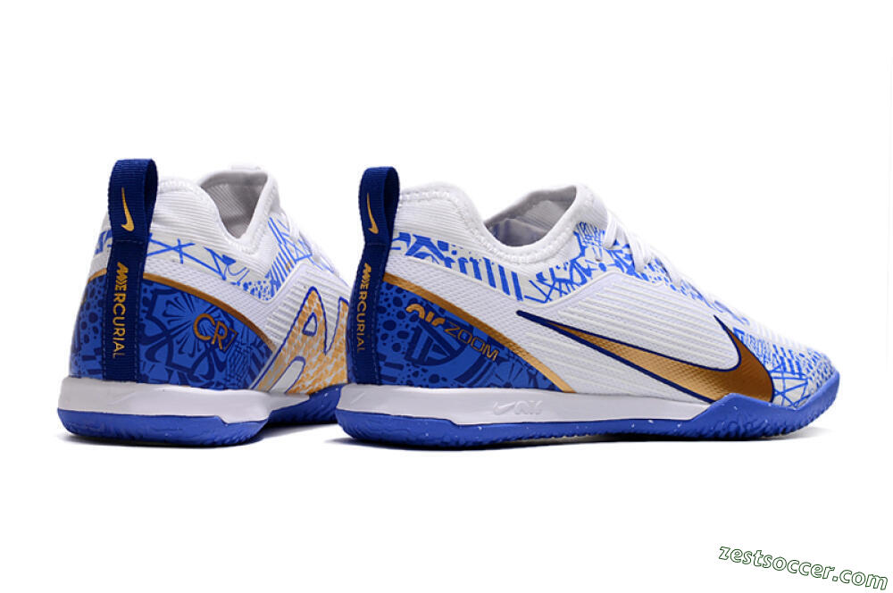 Nike Air Zoom Mercurial Vapor 15 Pro IC Low-Tops Soccer Shoes - White/Blue/Gold 6
