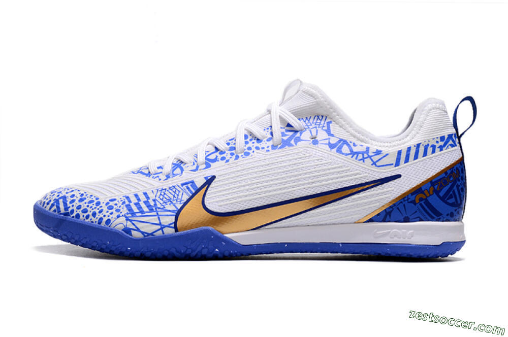 Nike Air Zoom Mercurial Vapor 15 Pro IC Low-Tops Soccer Shoes - White/Blue/Gold 2