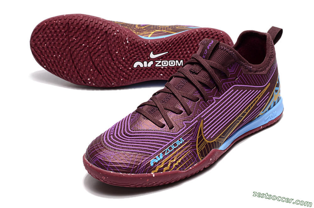 Nike Air Zoom Mercurial Vapor 15 Pro IC Low-Tops Soccer Shoes - Red/Purple/Gold/Blue 3