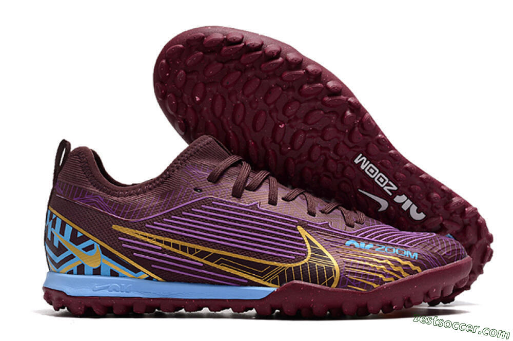 Nike Air Zoom Mercurial Vapor 15 Pro TF Low-Tops Soccer Shoes - Red/Purple/Gold/Blue 0
