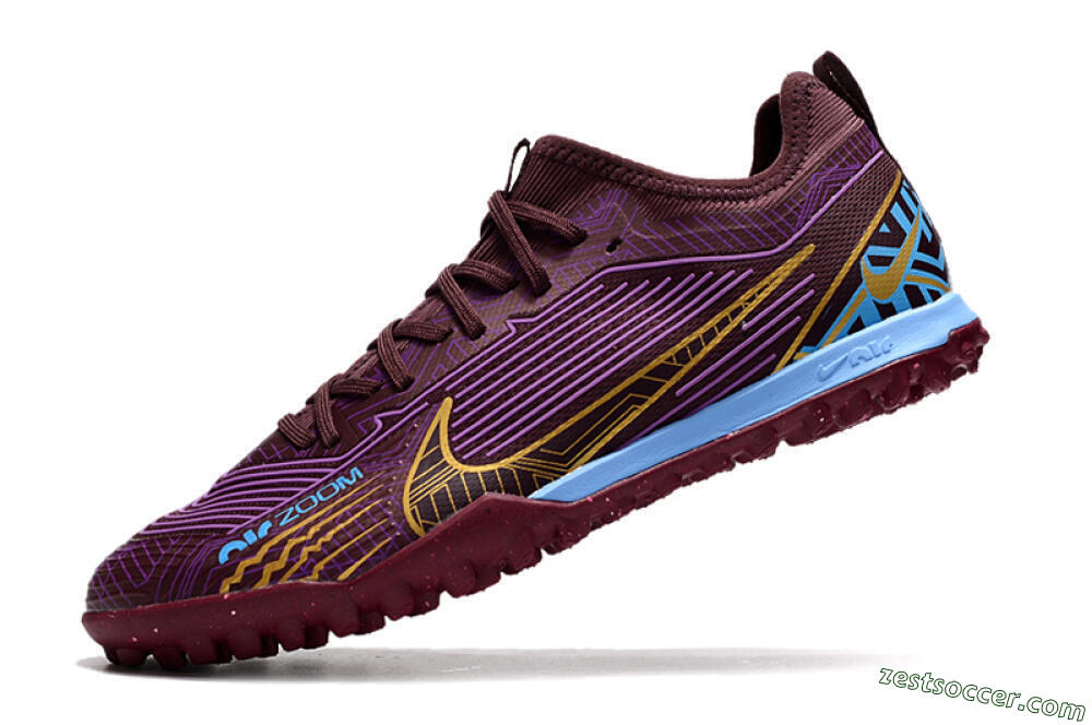 Nike Air Zoom Mercurial Vapor 15 Pro TF Low-Tops Soccer Shoes - Red/Purple/Gold/Blue 5