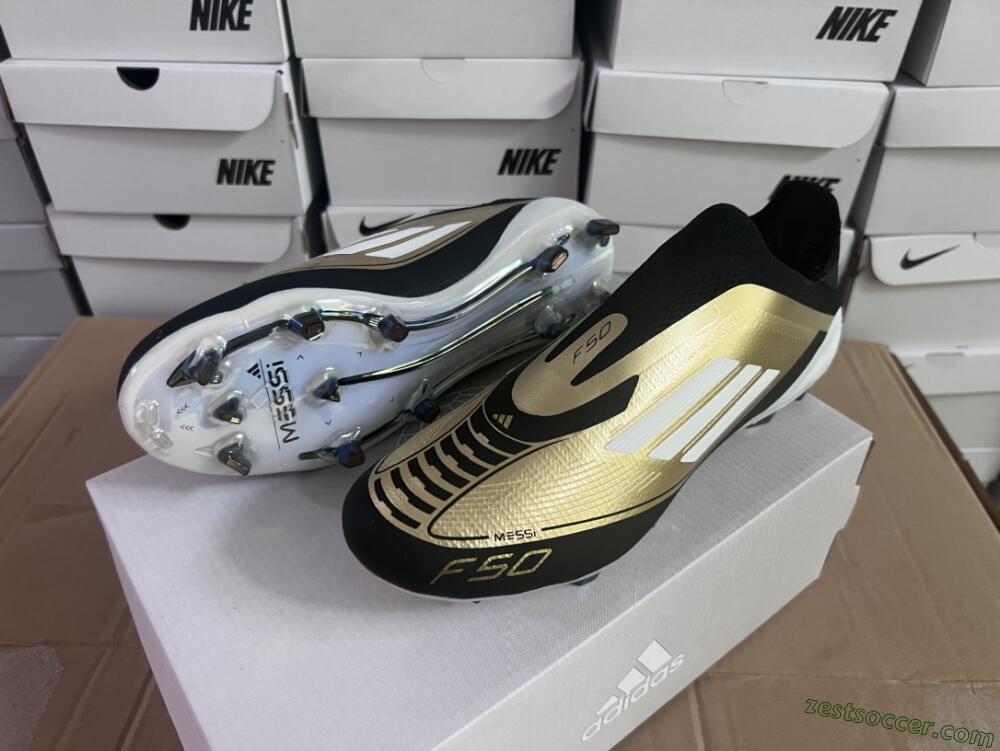 Adidas F50 Adizero Messi Laceless FG Low-Tops Soccer Cleats - Gold/White/Black