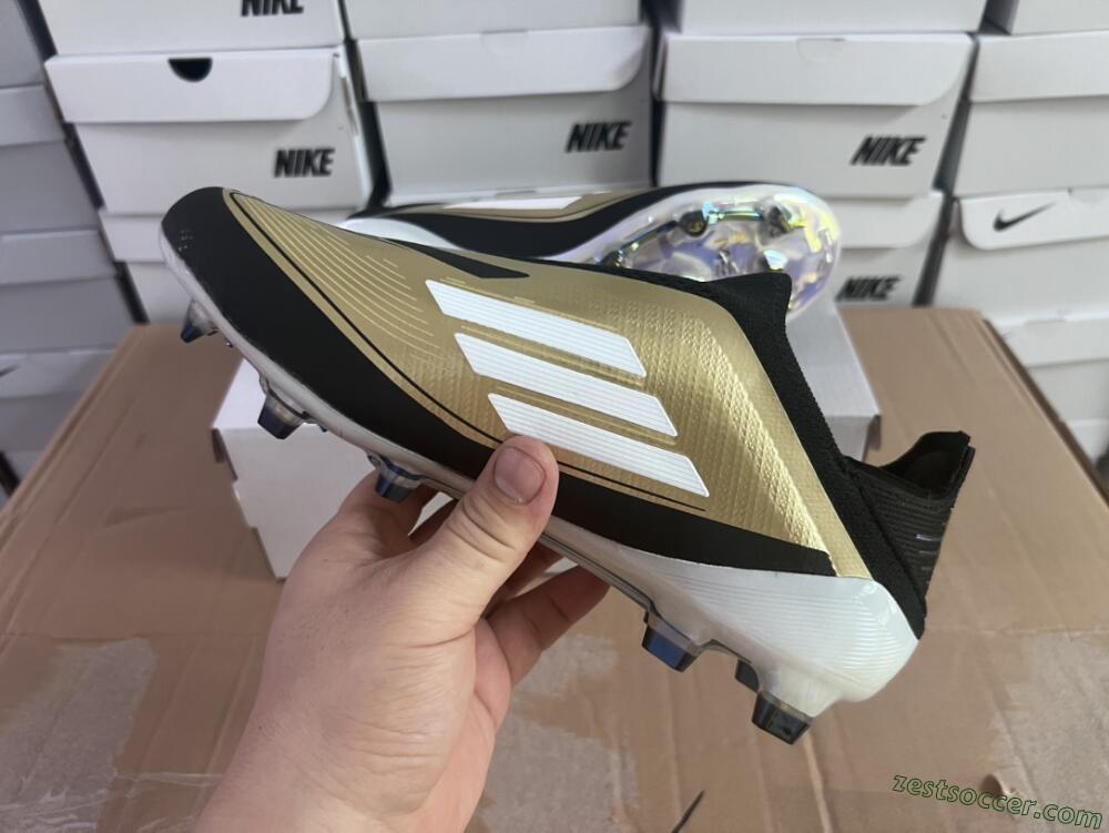 Adidas F50 Adizero Messi Laceless FG Low-Tops Soccer Cleats - Gold/White/Black