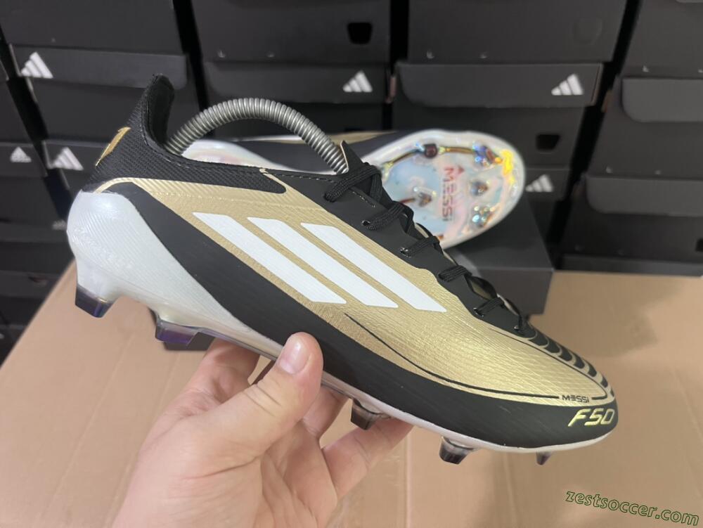 Adidas F50 Adizero Messi FG Low-Tops Soccer Cleats - Gold/White/Black