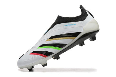 Adidas Predator Elite Laceless FG Low-Tops Soccer Cleats - White/Black/Red/Gold