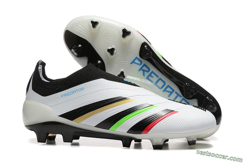 Adidas Predator Elite Laceless FG Low-Tops Soccer Cleats - White/Black/Red/Gold 0