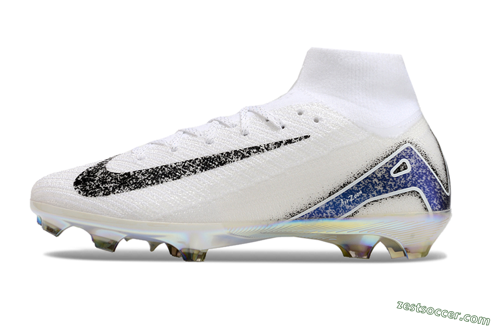 Nike Air Zoom Mercurial Superfly 10 Elite FG High-Tops Soccer Cleats - White/Black/Blue 2