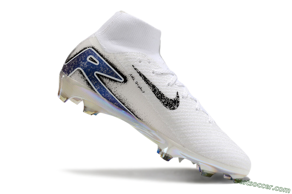 Nike Air Zoom Mercurial Superfly 10 Elite FG High-Tops Soccer Cleats - White/Black/Blue 4