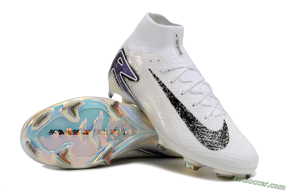 Nike Air Zoom Mercurial Superfly 10 Elite FG High-Tops Soccer Cleats - White/Black/Blue 3