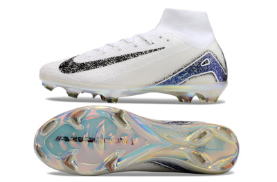 Nike Air Zoom Mercurial Superfly 10 Elite FG High-Tops Soccer Cleats - White/Black/Blue