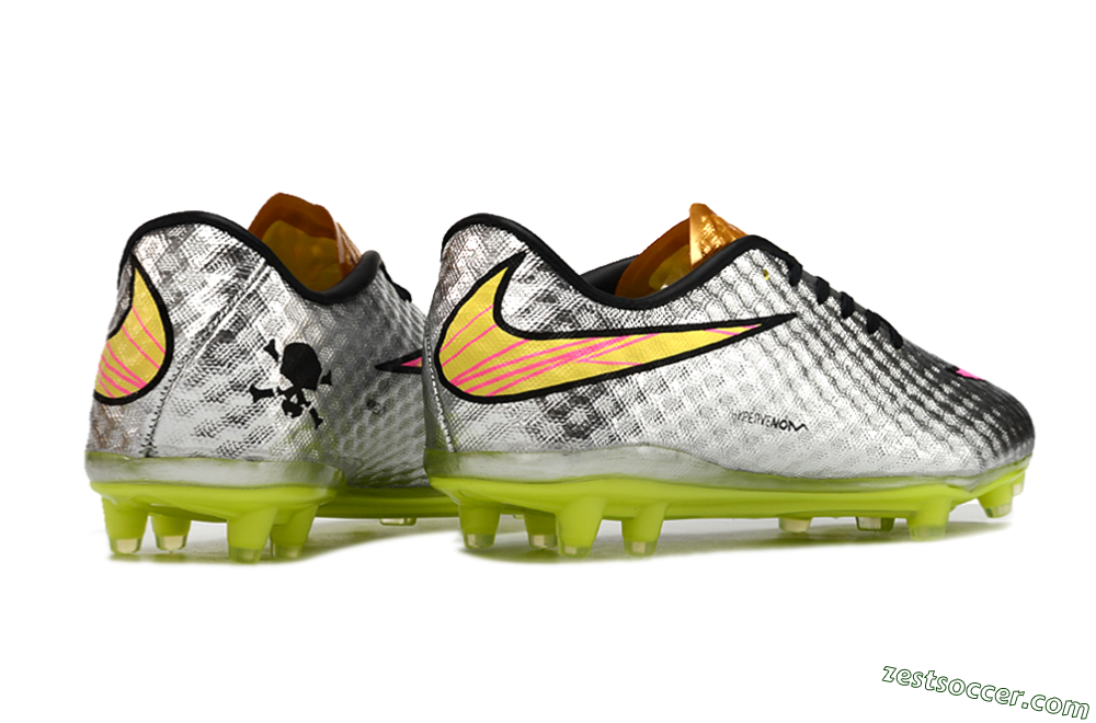 Neymar x Nike Hypervenom Phantom Liquid Diamond FG Low-Tops Soccer Cleats - Silver/Yellow/Pink/Gold 6