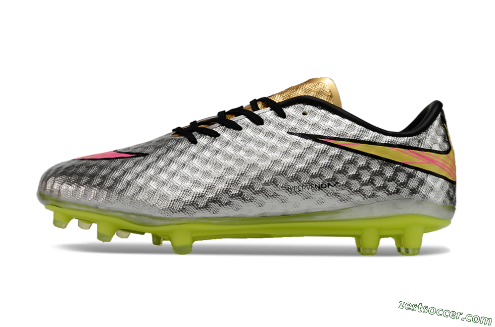 Neymar x Nike Hypervenom Phantom Liquid Diamond FG Low-Tops Soccer Cleats - Silver/Yellow/Pink/Gold 2