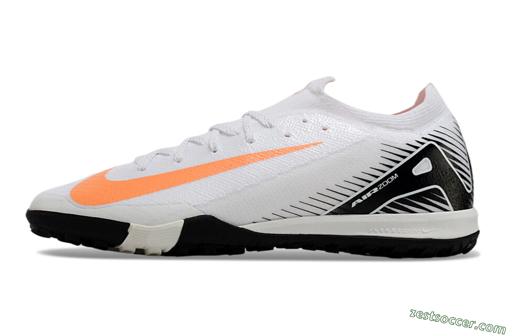 Nike Air Zoom Mercurial Vapor 16 Elite TF Low-Tops Soccer Shoes - White/Black/Orange 2